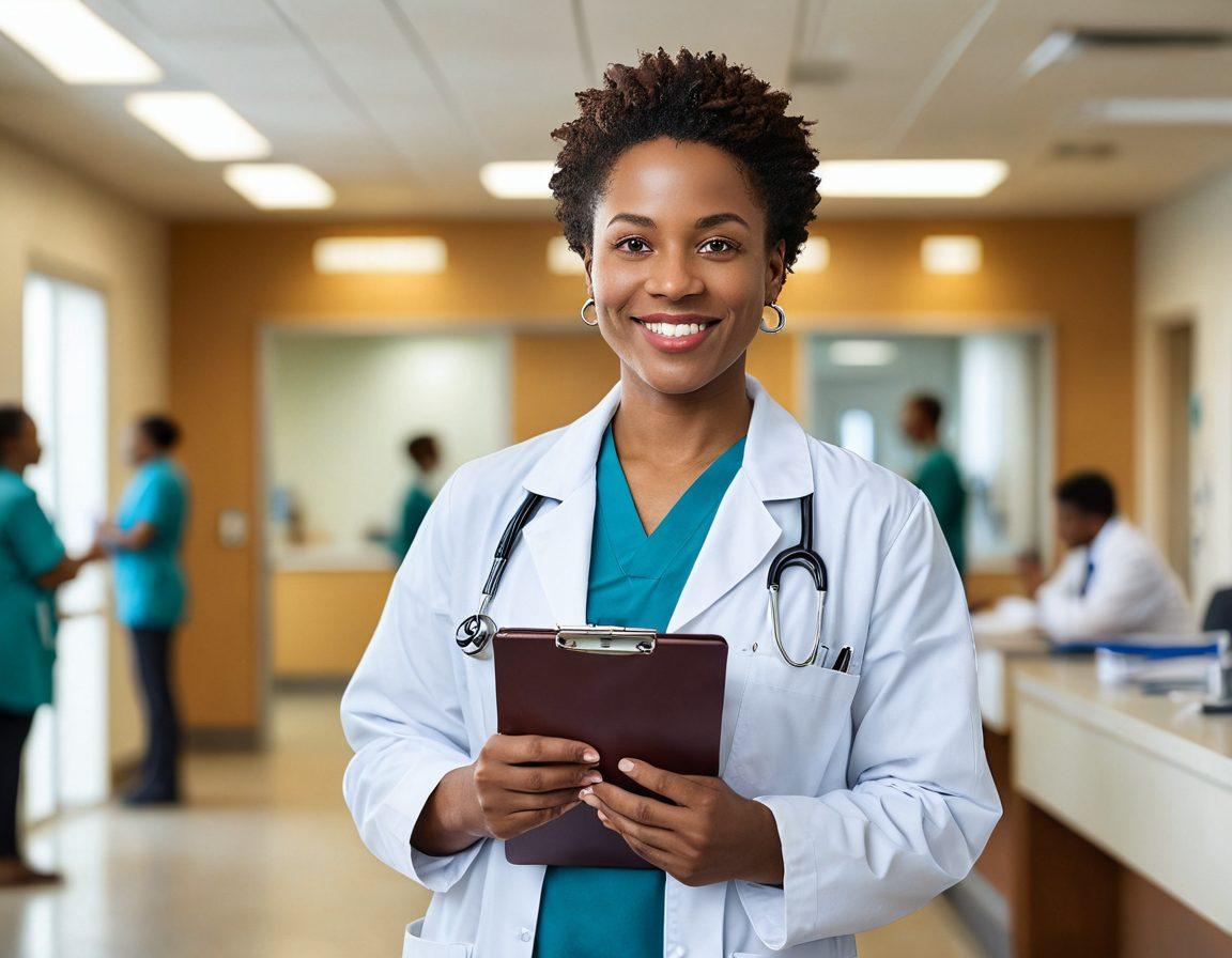 A compassionate healthcare advocate stands confidently in a modern hospital, holding a clipboard with ethical guidelines for renal treatment. Surrounding them are diverse patients receiving care, showcasing inclusivity and patient empowerment. The background features soft, warm lighting that emphasizes hope and healing, with symbols of ethics like a balanced scale subtly integrated into the design. super-realistic. vibrant colors. 3D.